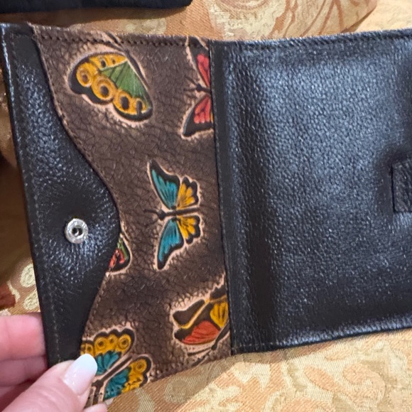 Handbags - Handmade Butterfly Embossed Brown Leather Wallet